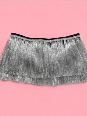 Metallic Silver Fringe Crop Top